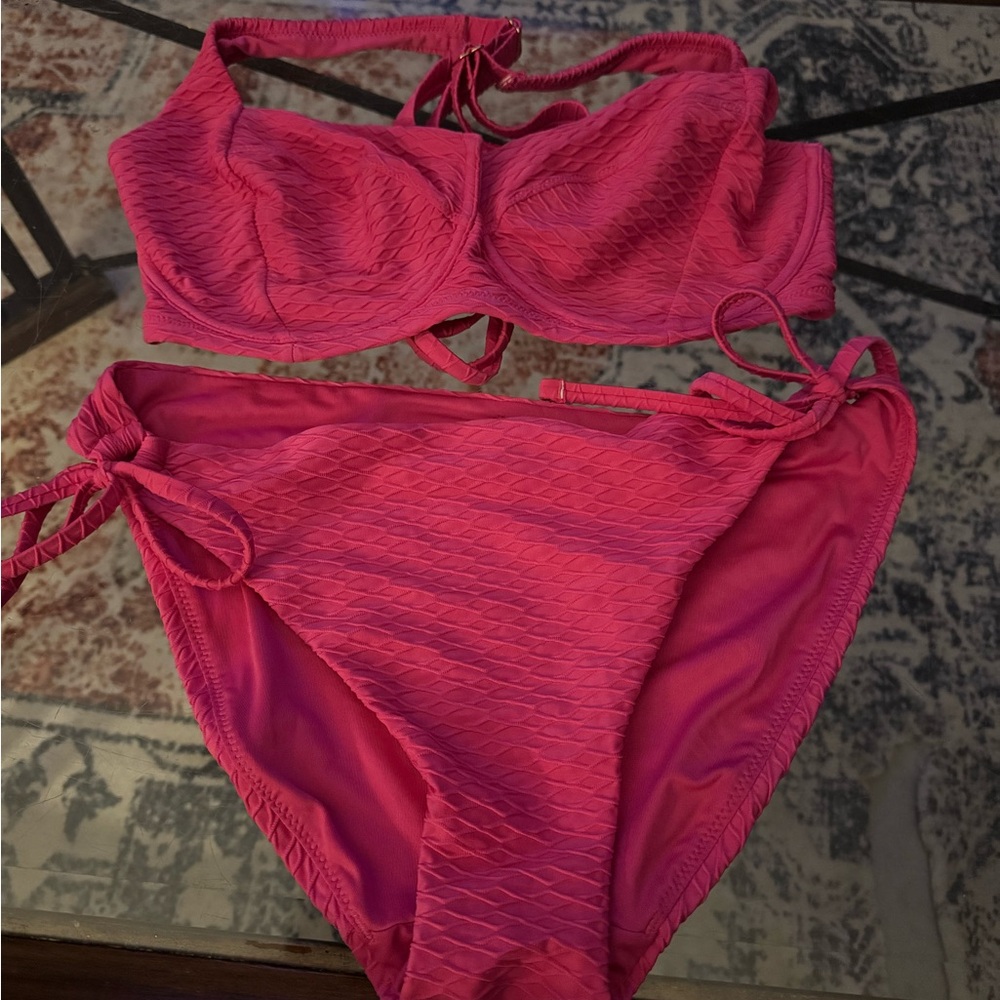 Textured Hot Pink Bikini Set